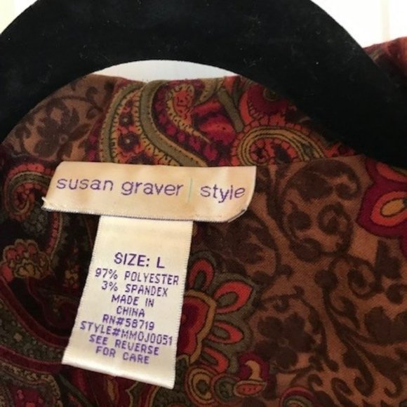 Susan Graver Shirt Jacket Large Brown Paisley - Picture 2 of 6
